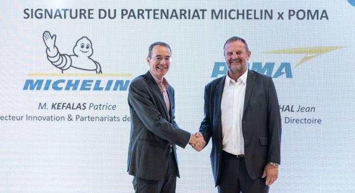 Patrice Kefalas, directeur innovation et partenariats de Michelin, et Jean Souchal, président du directoire de Poma